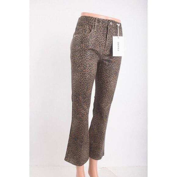 Frame Womens Le Crop Mini Boot Jeans Sz 28 Brown Black Leopard Print NWT - Picture 2 of 7